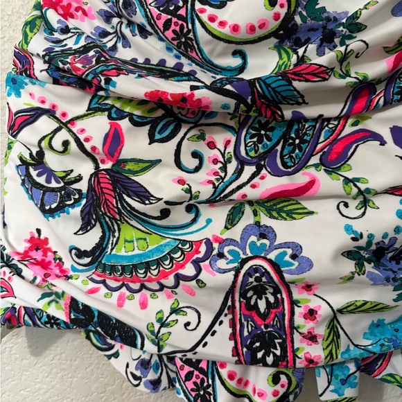 Mazu Swim Colorful Floral One Piece Swimsuit. Ruched Skirt, Wide Straps. - Picture 2 of 16